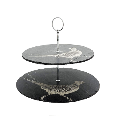 2 Tier Slate Serving Stand - Stag or Pheasant Design