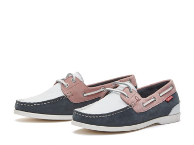 Chatham Willow lady Leather Boat shoe - white/navy/pink