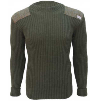 Forrester - Crew Neck Woolly Pully Sweater with Harris Tweed patches