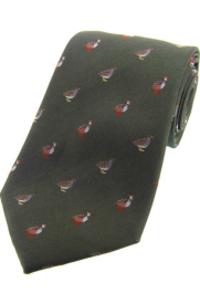 Silk Country Tie - Grouse and Partidge on Green Ground