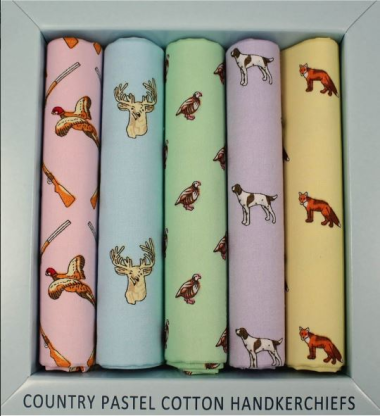 Cotton Country Animal Themed Boxed Handkerchiefs in Pastel Colours