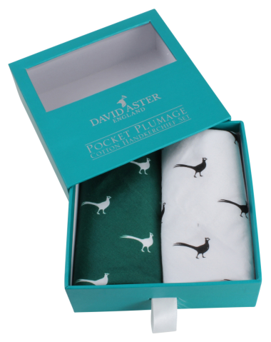 Dalaco Green & White Pheasant Print Handkerchief Set