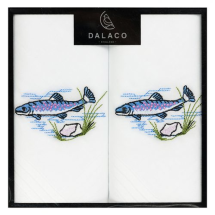 Fish Embroidered White Cotton Handkerchiefs