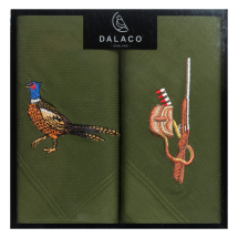 Dalaco Pheasant & Gun Embroidered Green Cotton Handkerchiefs