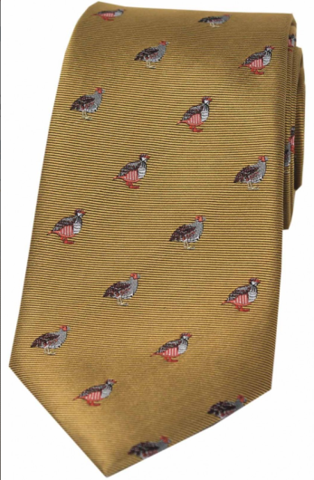 Country Silk Tie - Grouse & Partridge on Mustard