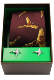 Tie & Cufflink Set - Wine Flying Pheasants