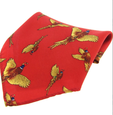 Silk Pocket Square - Red Flying Pheasant
