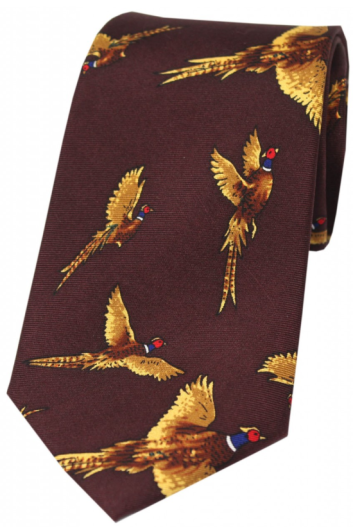 Woven Silk Tie Wine - Flying Pheasants
