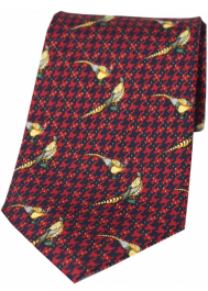 Country Silk Tie - Pheasants on Wine Tweed