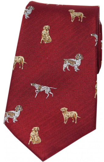 Country Silk Tie - Dogs on Red