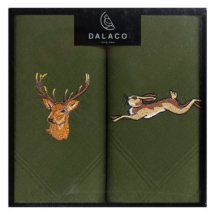Dalaco Stag & Hare Embroidered Green Cotton Handkerchief set