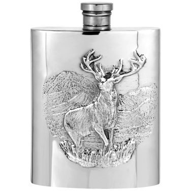 6oz EMBOSED STAG FLASK PEWTER