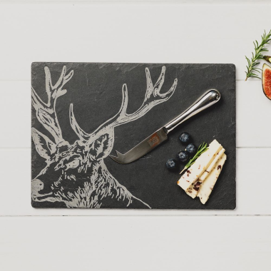 Slate Stag Cheese Board & Knife Gift Set