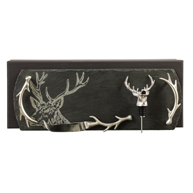 Stag Tray, Antler Cheese Knife & Stag Bottle Pourer Gift Set