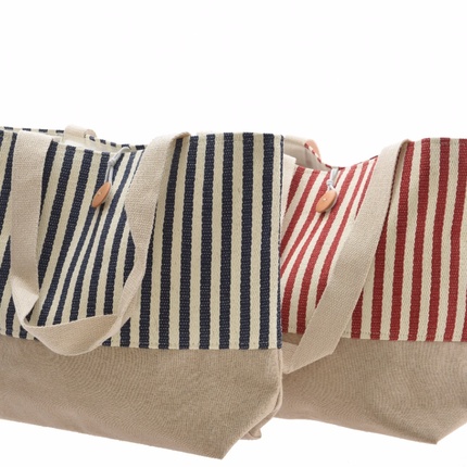 Striped canvas shopping bag - red